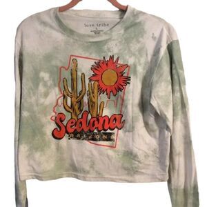 Retro look Sedona crop top shirt long sleeve arizona Large womens cactus sun